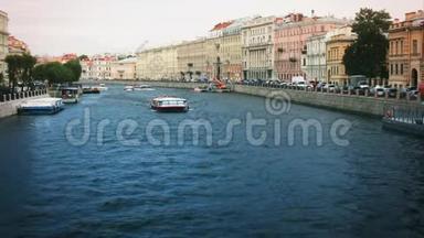 俄罗斯圣彼得堡丰坦卡河船舶暑期旅游